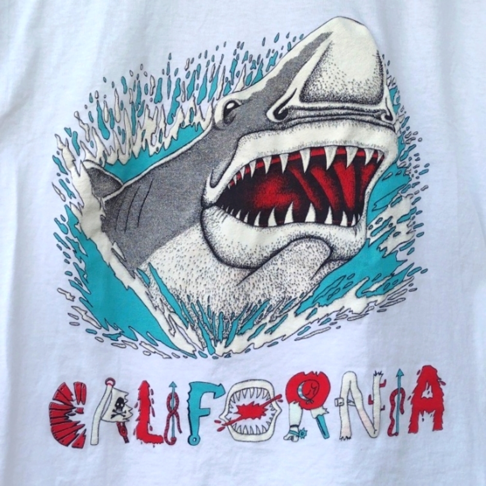 Vintage Screen Stars California Shark Graphic White T-Shirt Men's XL